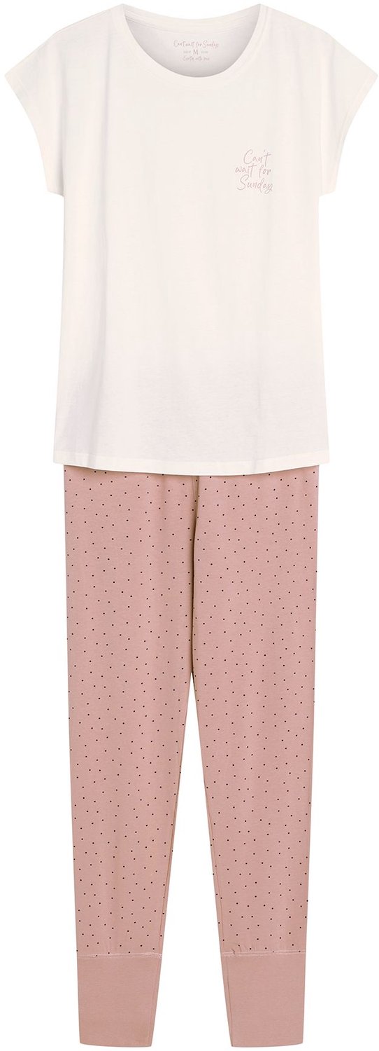 ESOTIQ Renya - Damespyjamaset - Korte mouwen - Lange broek - Crèmekleurig en roze Crème;Roze