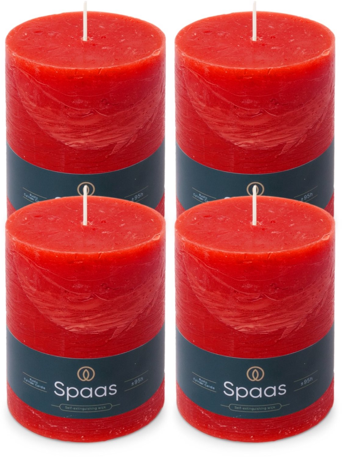 SPAAS Rustieke Stompkaarsen - Rood - 100/130mm - circa 95u - 4 kaarsen