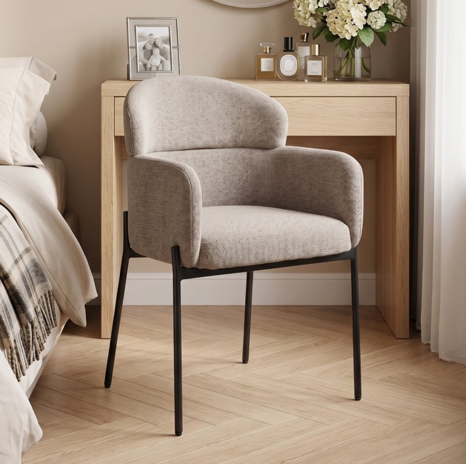 CHICFURN Fauteuil - Met armleuningen - Metalen poten - Lichtbruin