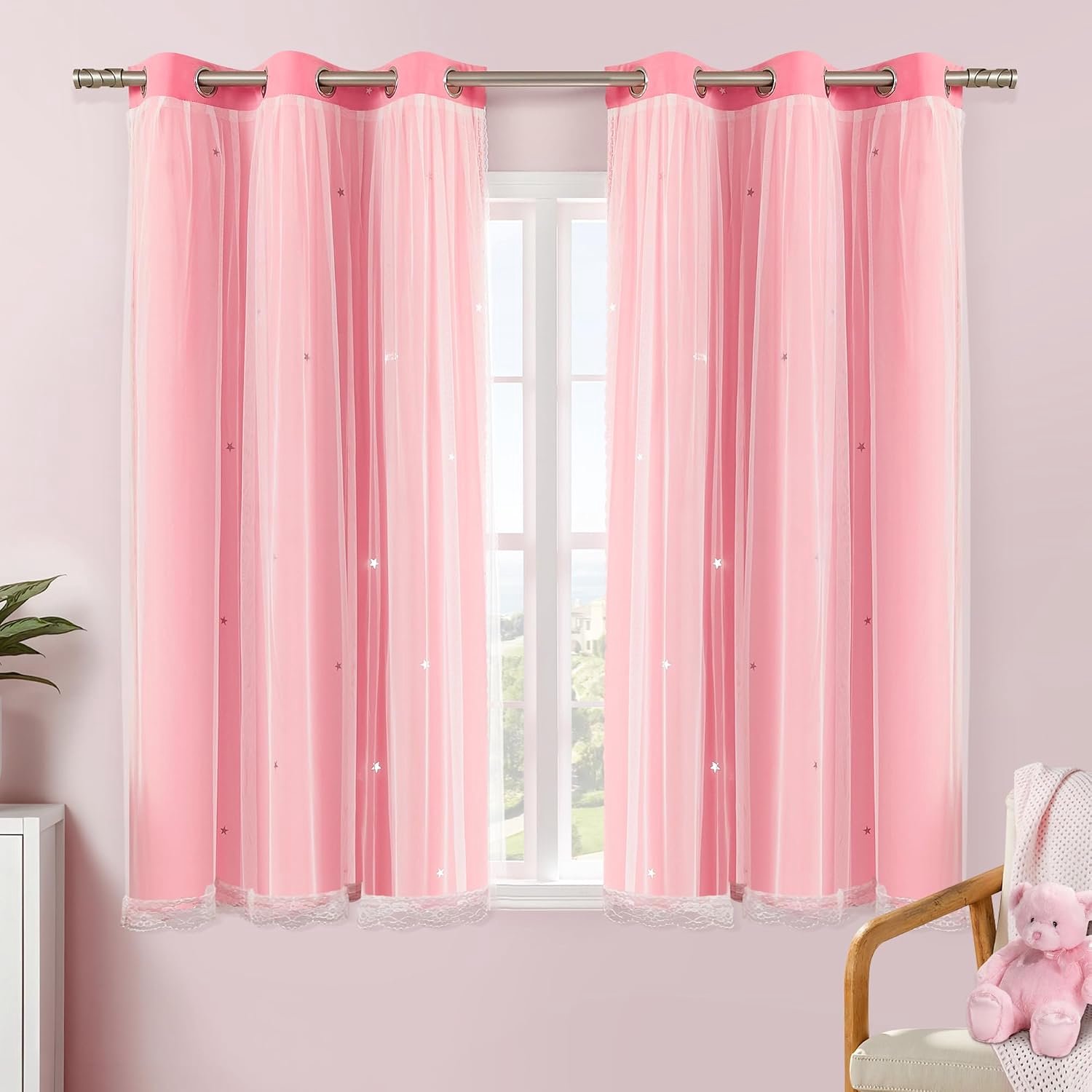 Verduisteringsgordijn 86 x 114 cm - dubbellaags polyester - voile sterrendesign - perfecte privacy voor slaapkamer - ServiceTopper