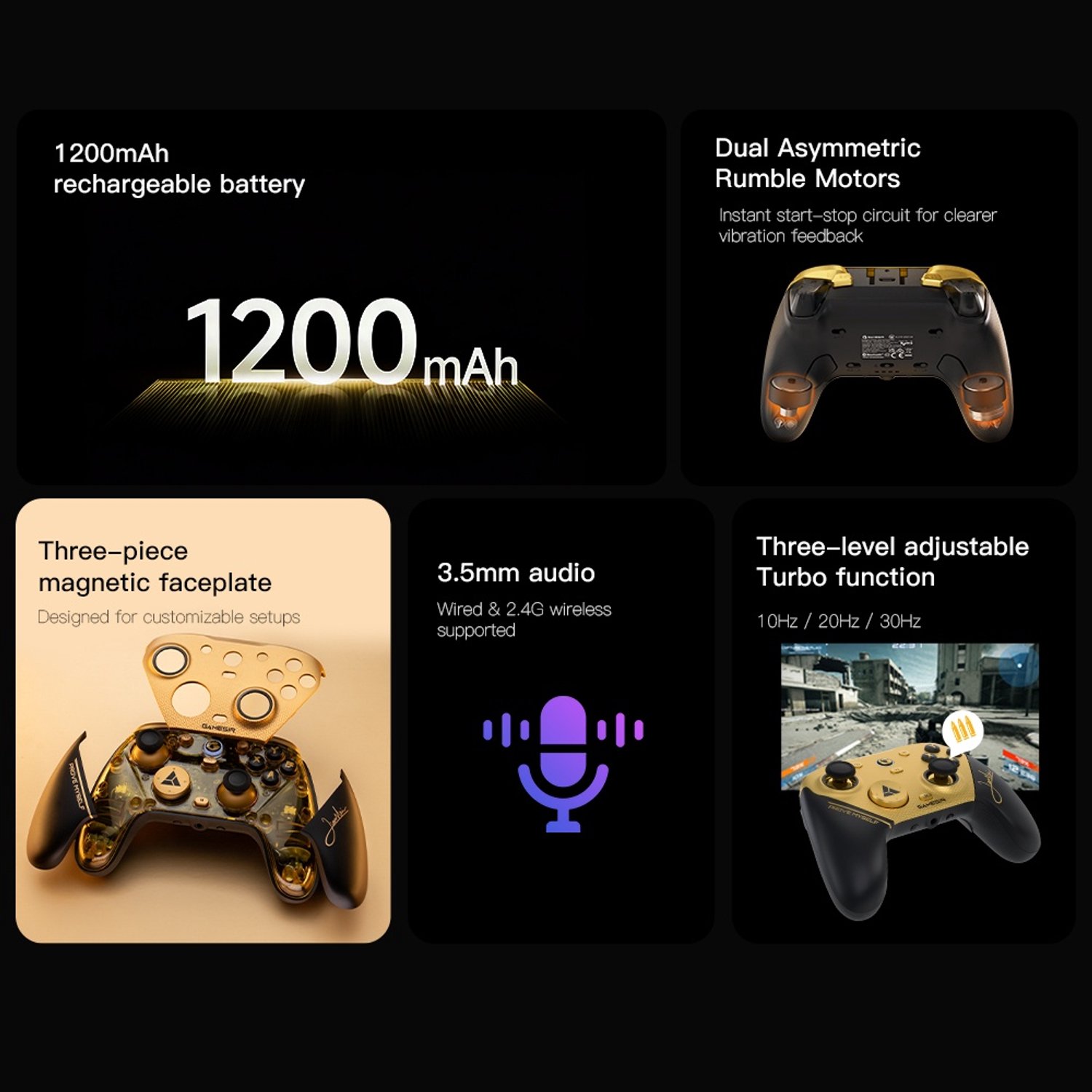 GameSir G7 Pro 8K - PC-Controller - Draadloos - 8000 Hz - TMR Gen-2 Sticks - Bluetooth - Zwart/Goud – foto 3