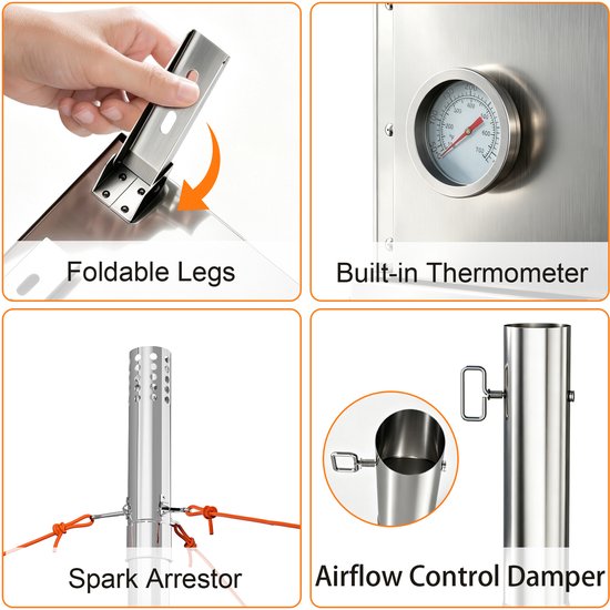 unho Tentkachel met oven - RVS houtkachel - Afneembare oven met thermometer - Zilver 5条 Highlights — afbeelding 3