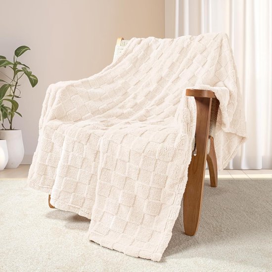 Blanket - Deken - 150 x 200 cm- Plaid - - Superzacht & Warm - Wit Plaid - Scandinavisch Woondeken - Double Blanket - Sofa Blanket - 3D Checkered Blanket - Soft Blanket - Checkered Wool Blanket - Warm Blanket - Plaid voor bank en bed — cadeau in Wonen & Interieur - foto 5