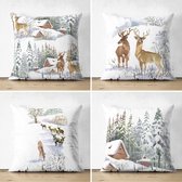 Velvet Kussenhoes set van 4 stuk - 50x50 - Kussensloop - Kerst Rendieren - De Groen Home