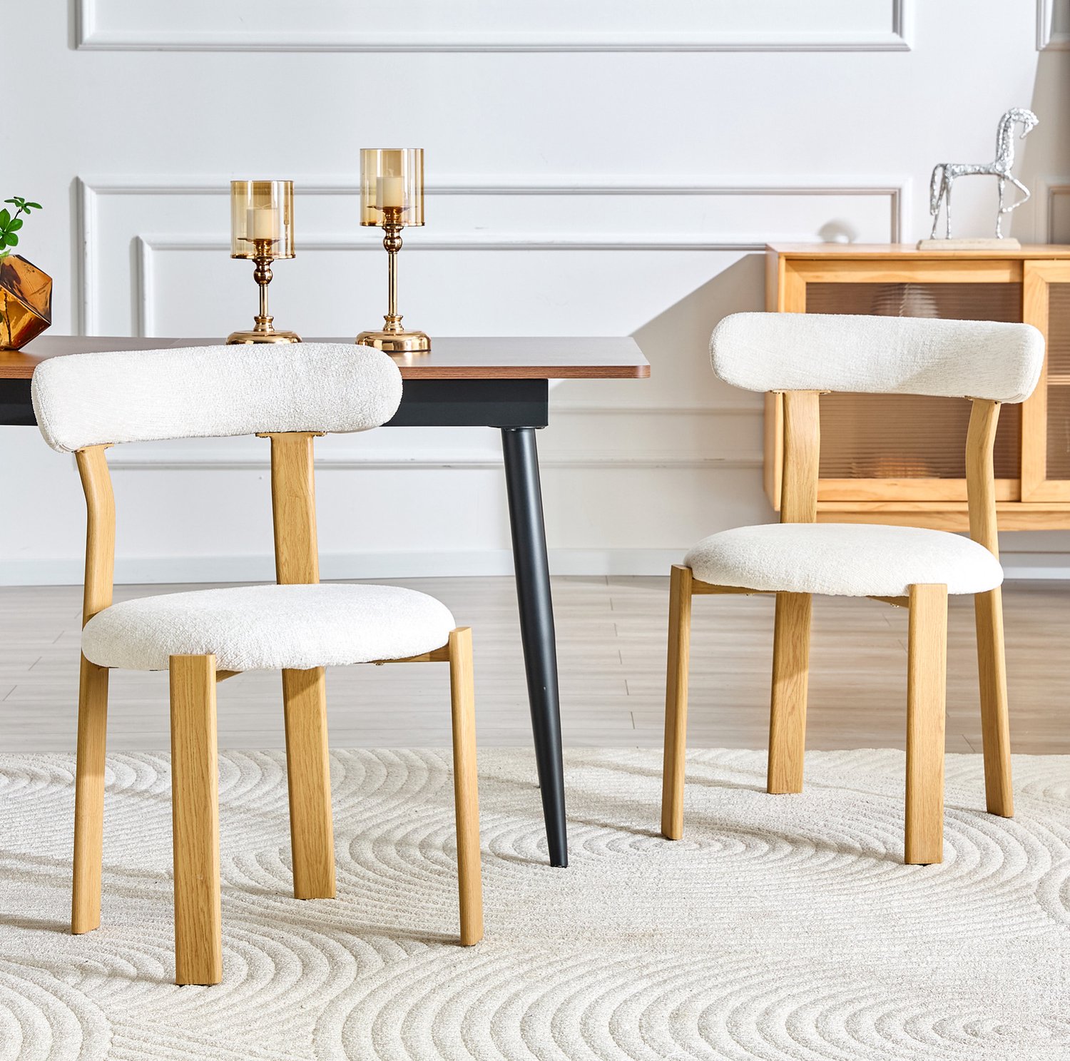 WUVRIE Set van 2 eetkamerstoelen - Chenille bekleding en ergonomische rugleuning - Wit