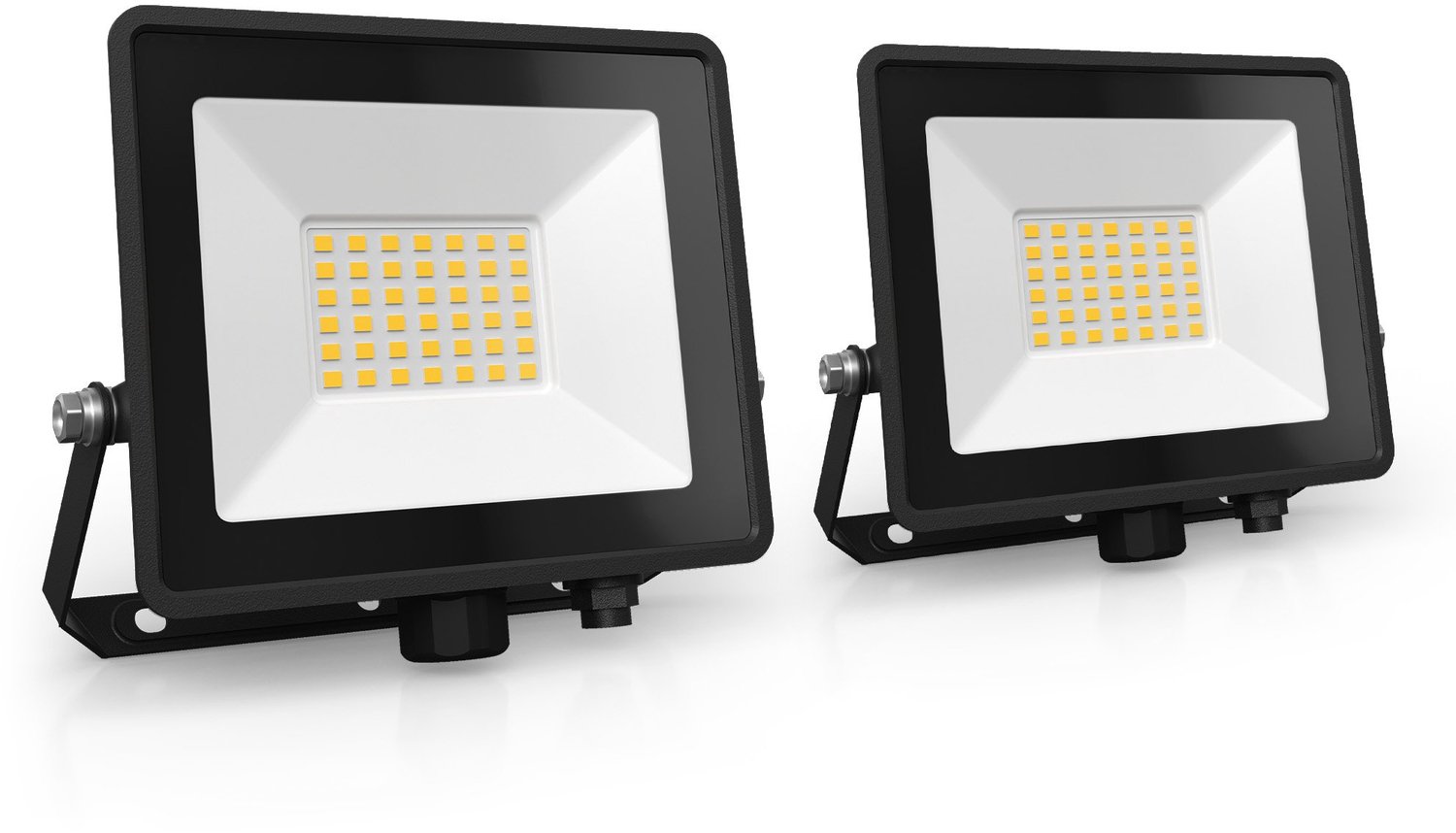 LEDVION 2x ECO LED-schijnwerper buiten, IP65, 30W, 110lm/W, natuurlijk wit, 4000K, superhelder, breedstraler, buitenlamp Zwart