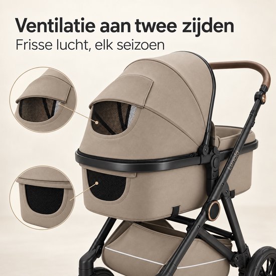 Lunola Noor Premium Kinderwagen 2 in 1 - Combi met Reiswieg en Omkeerbaar Zitje - Compact Inklapbaar - buggy en kinderwagen voor 0 tot 3 Jaar - Kaki — afbeelding 3