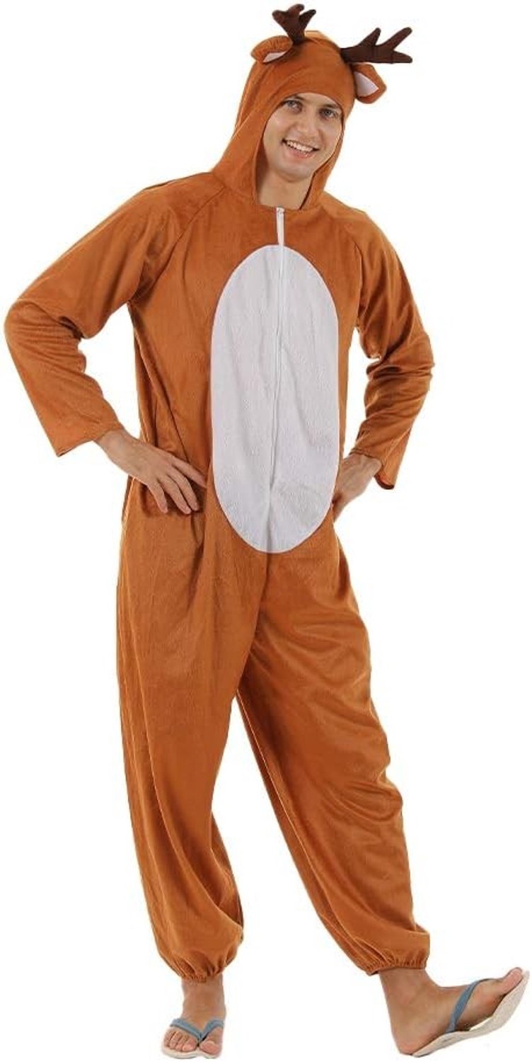 Volwassen Kerstman Rendier Kostuum voor Feest, Unisex Dieren Onesie en Elf Outfit