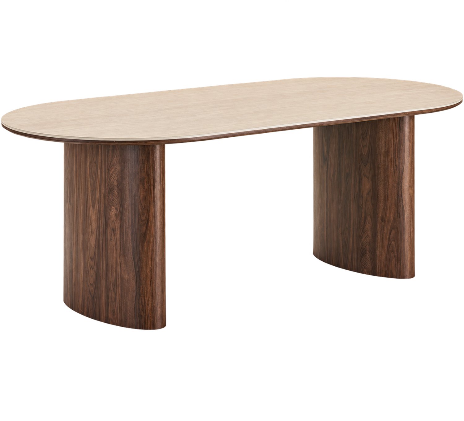 Artichok Dana Houten Eettafel Met Keramiek Blad - Donkerbruin - Walnoot - Beige - Travertine - 6 tot 8 personen - 210 x 100 cm