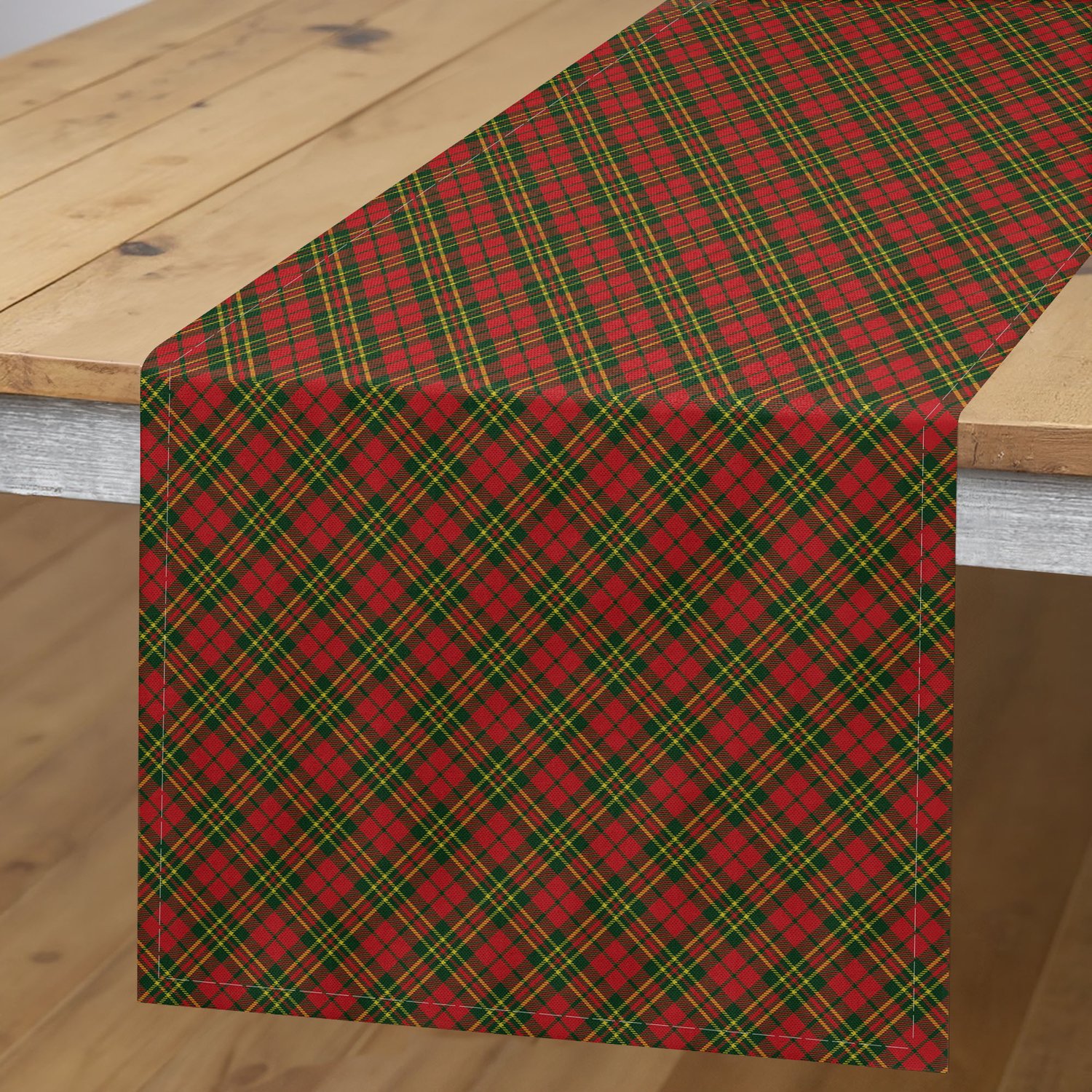 ABAKUHAUS Geruit Tafelloper, Ierse Tartan Kerst, Rechthoekige Decoratieve Tafelloper voor Eetkamer en Keuken, 40 x 180 cm, Smaragdgroen Geel Rood