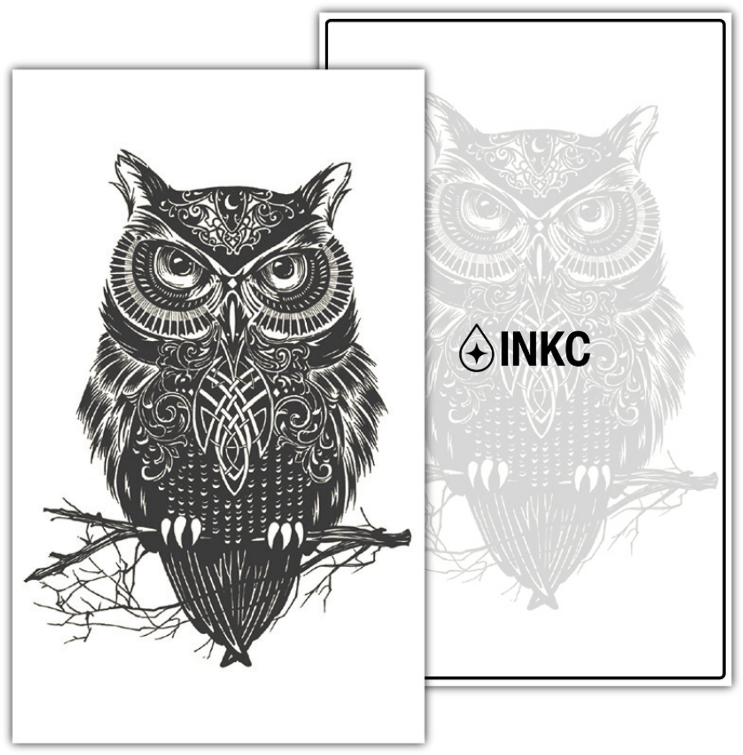 INKC - Tijdelijke Tattoo - Uil - Nep Tattoo - Plak Tattoos - Blijft tot 2 weken - 11 x 18cm