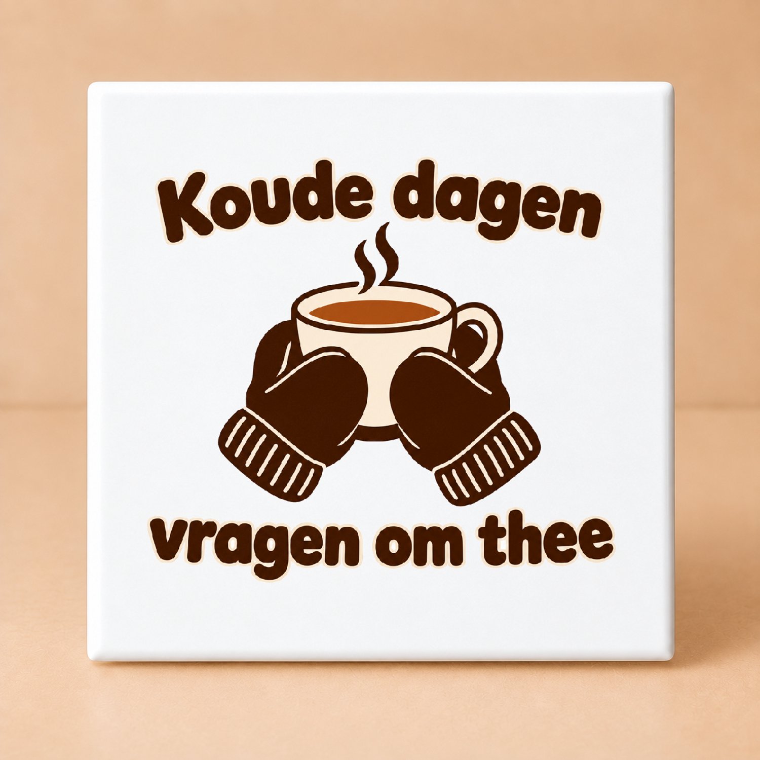 Bedruk King Minimalistische De thee-tante in winterstand Tegel – Strakke woondecoratie voor theeliefhebbers en winterfans - 11 x 11 cm Wit