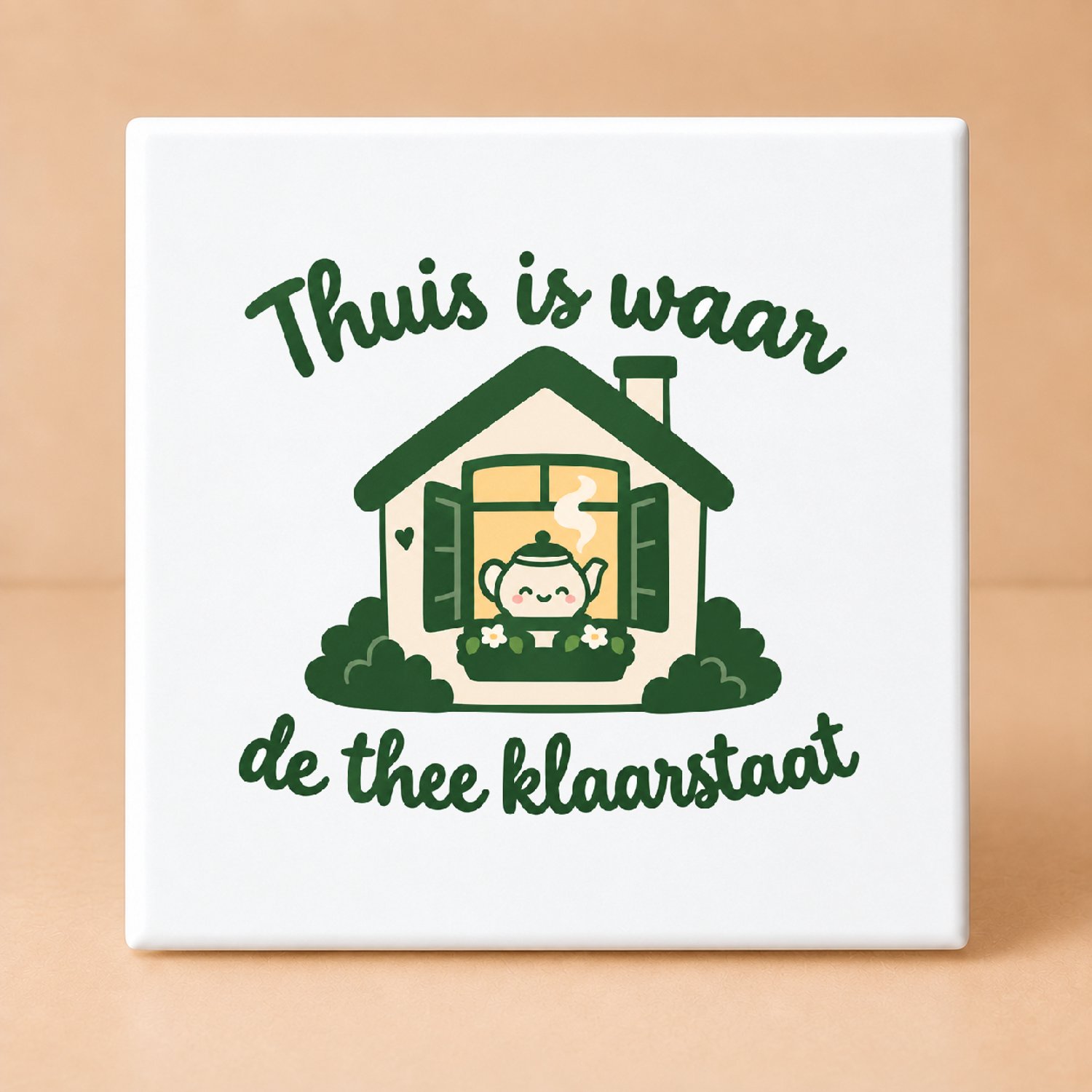 Bedruk King Schattige Kawaii De thee-tante in winterstand Tegel – Liefdevolle decoratie voor theeliefhebbers en huisvrienden - 11 x 11 cm Wit
