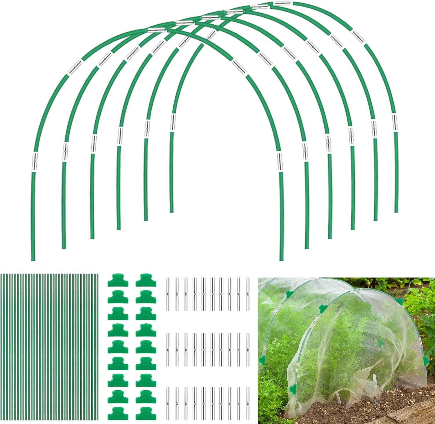 Plantenbeschermingstunnel Met 43 cm Glasvezelbogen – Vorst-, Sneeuw- En Insectenbarrière – Flexibel En Herbruikbaar – Voor Tuinkassen En Verhoogde Plantenbedden – Groen