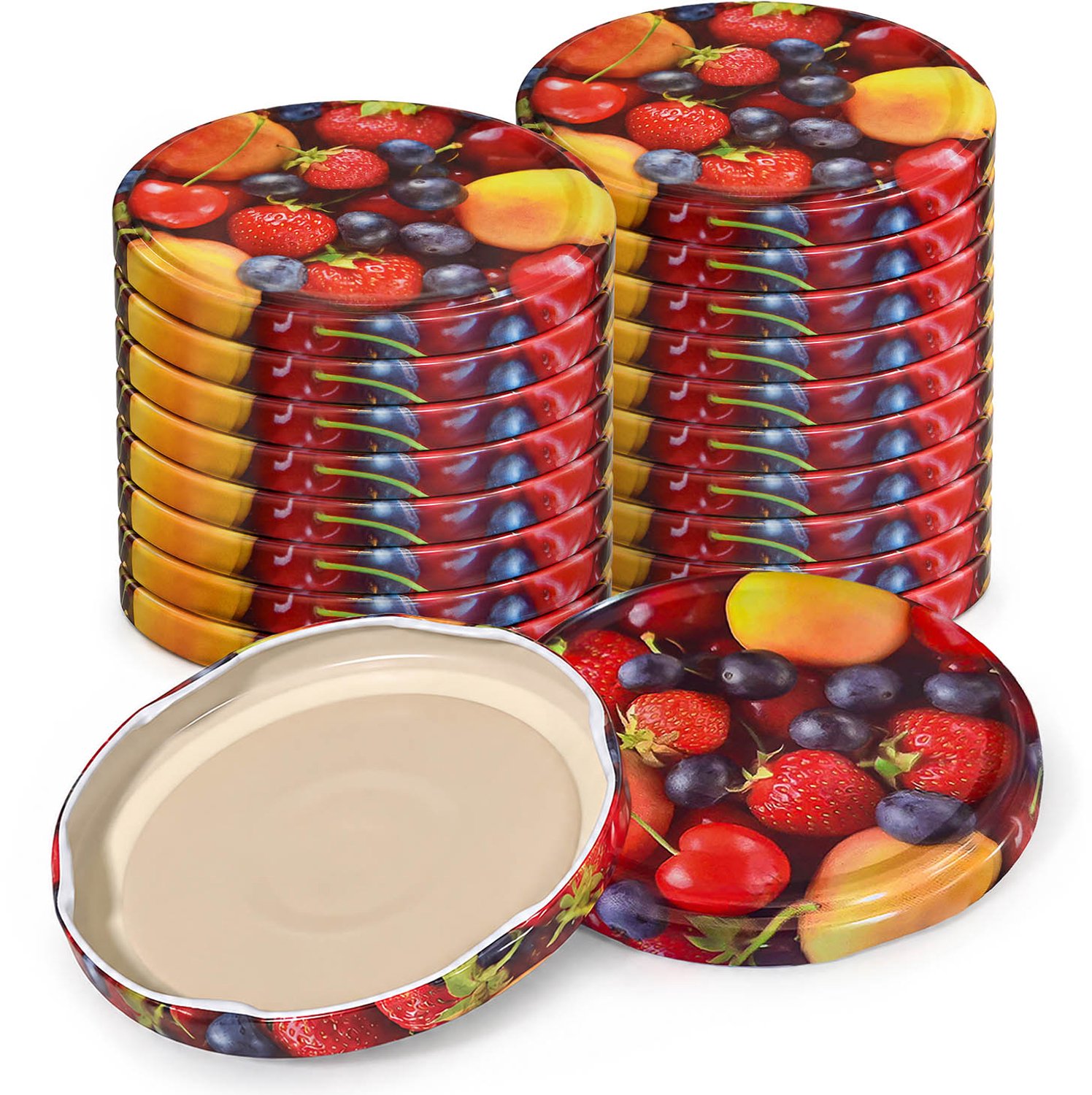 Oputec schroefdeksels 82 mm twist-off – deksels voor glazen potten met fruitmotief – 20 stuks