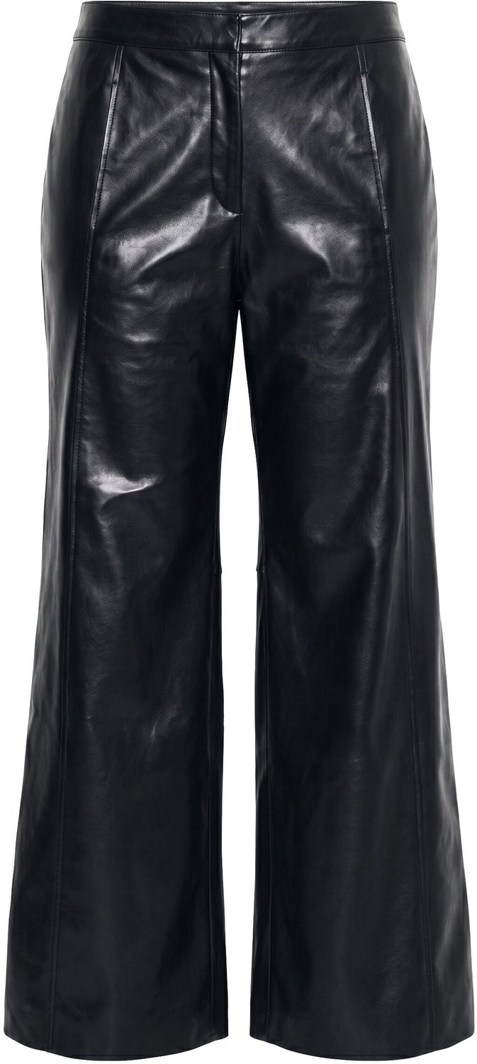 Ulla Popken - Dames - Leren broek Rose rechte pijpen nappaleer - Zwart - Maat 50