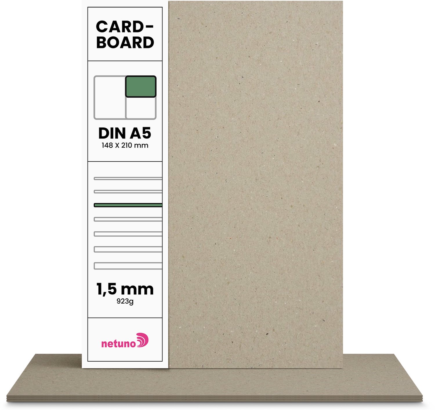 Karton papier - Grijs - A5 - 14,8 x 21 cm - 1.5mm - 923 gram - 20 vellen - Netuno