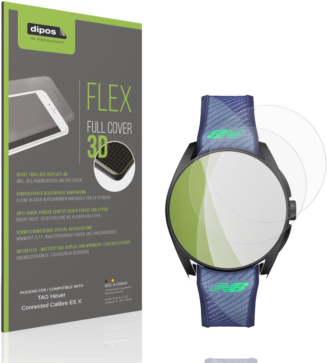dipos FLEX – 2x Matte Screenprotector geschikt voor TAG Heuer Connected Calibre E5 X | Volledige Schermbescherming | Case-Friendly