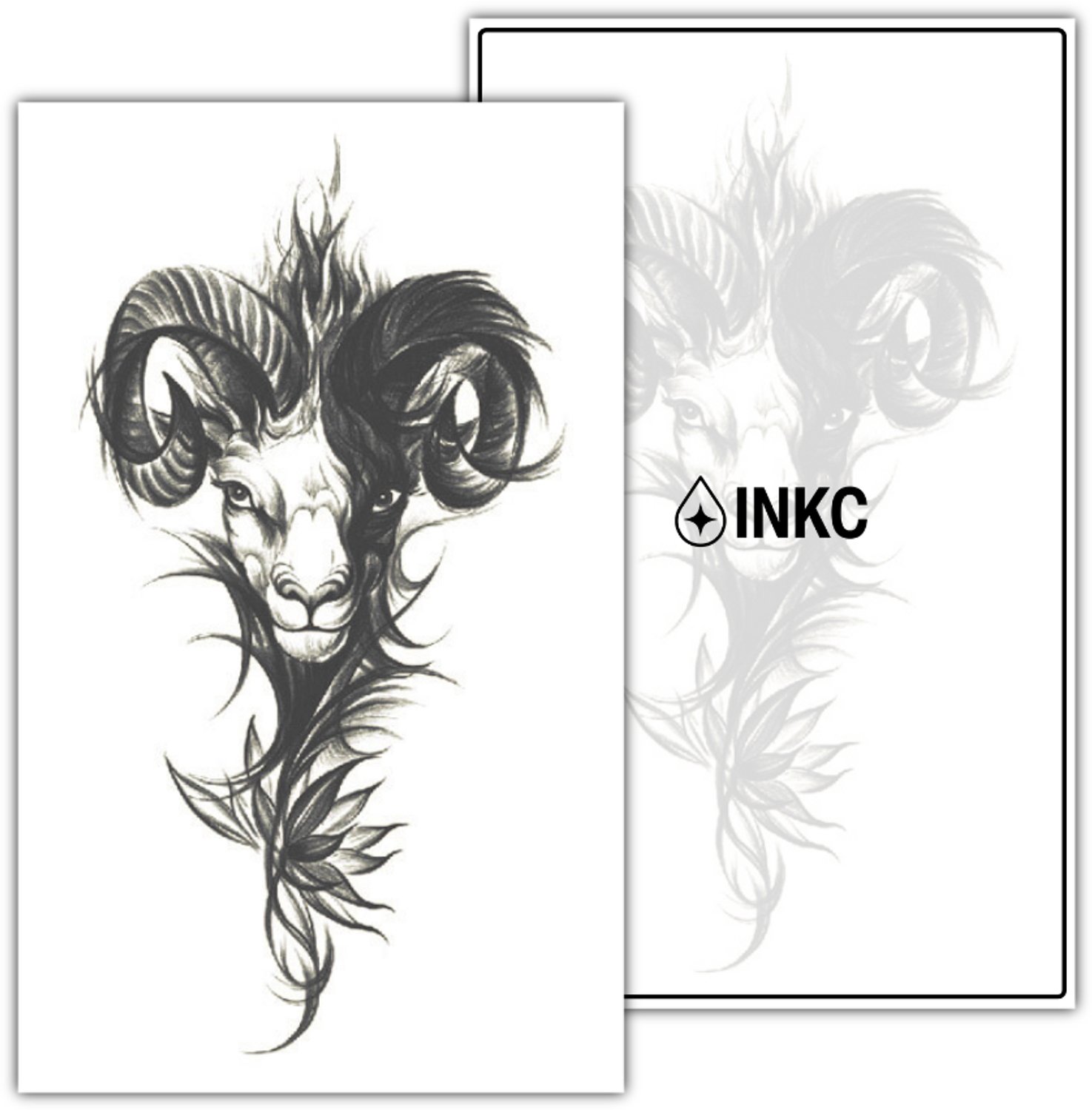 INKC - Tijdelijke Tattoo - Vluchtige Ram - Nep Tattoo - Plak Tattoos - Blijft tot 2 weken - 11 x 18cm