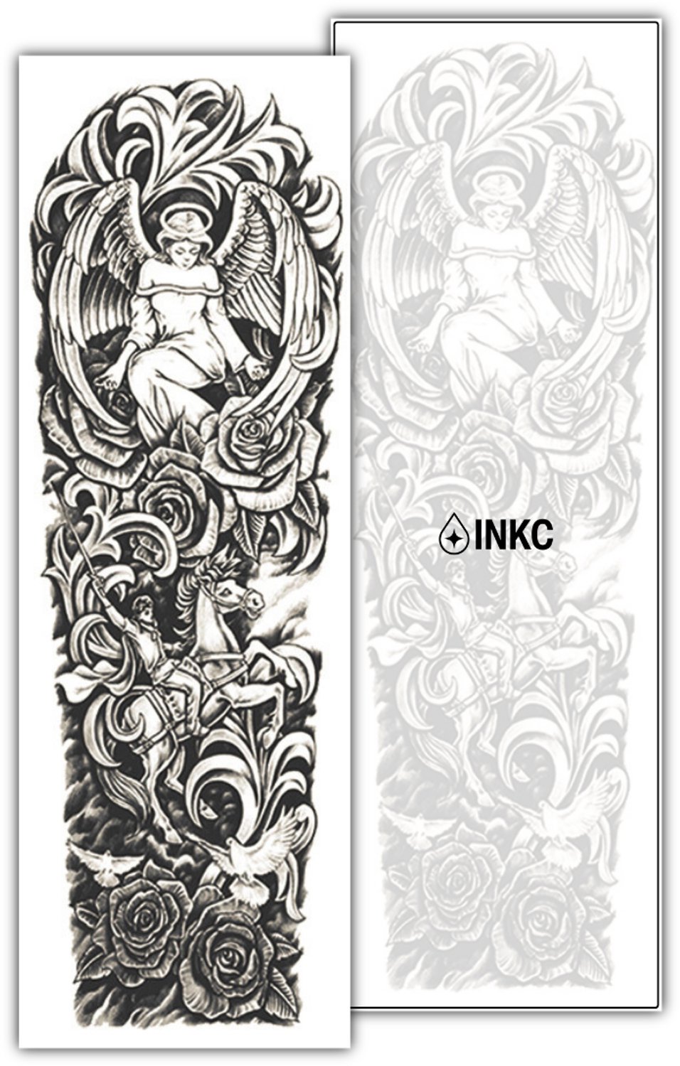 INKC - Tijdelijke Tattoo - Hemelwacht Sleeve - Nep Tattoo - Plak Tattoos - Blijft tot 2 weken - 16 x 47cm