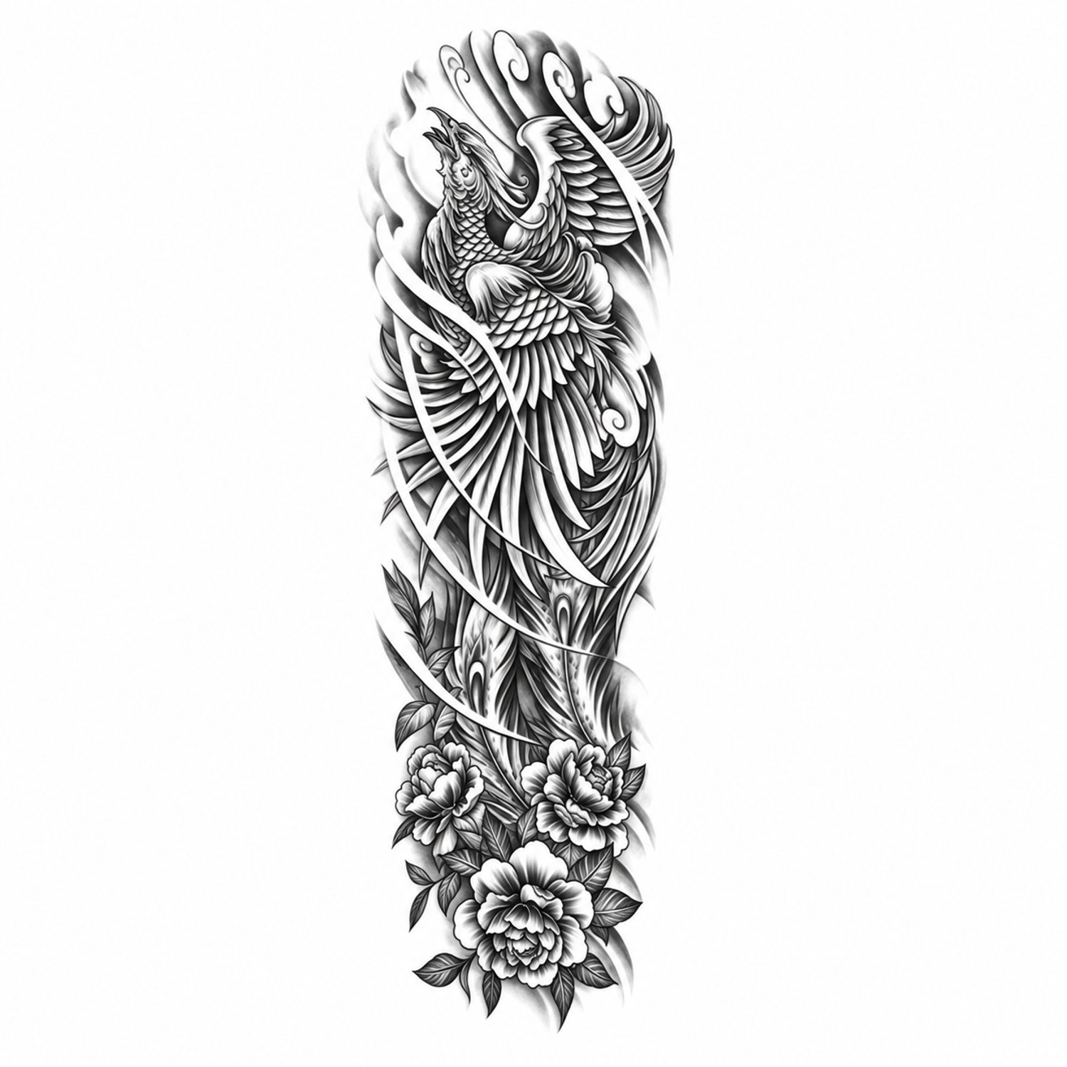 INKC - Tijdelijke Tattoo - Feniks en Bloemen Sleeve II - Nep Tattoo - Plak Tattoos - Blijft tot 2 weken - 16 x 47cm