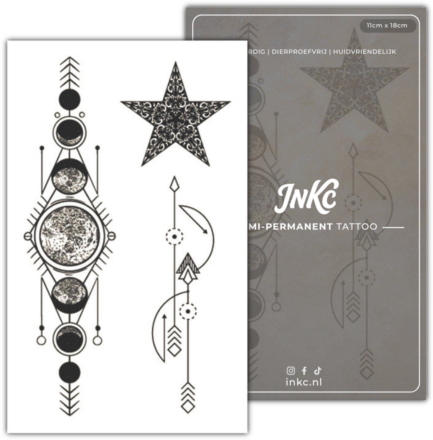 INKC - Tijdelijke Tattoo - Ster Planeet - Nep Tattoo - Plak Tattoos - Blijft tot 2 weken - 11 x 18cm