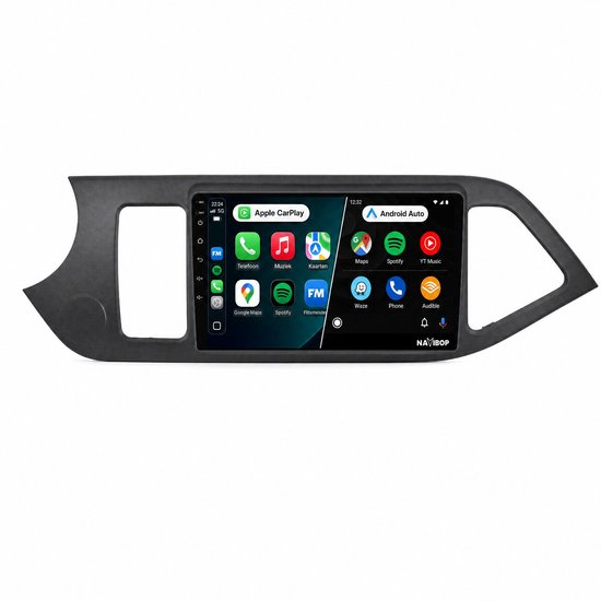 Navibop Autoradio geschikt voor Kia Picanto Morning 2011 t/m 2017 - Draadloos Apple CarPlay & Android Auto - 9 inch touchscreen - Android 15 - 4GB/64GB - Navigatie - Bluetooth - DAB+ ready - 2 din - 2011 2012 2013 2014 2015 2016 2017