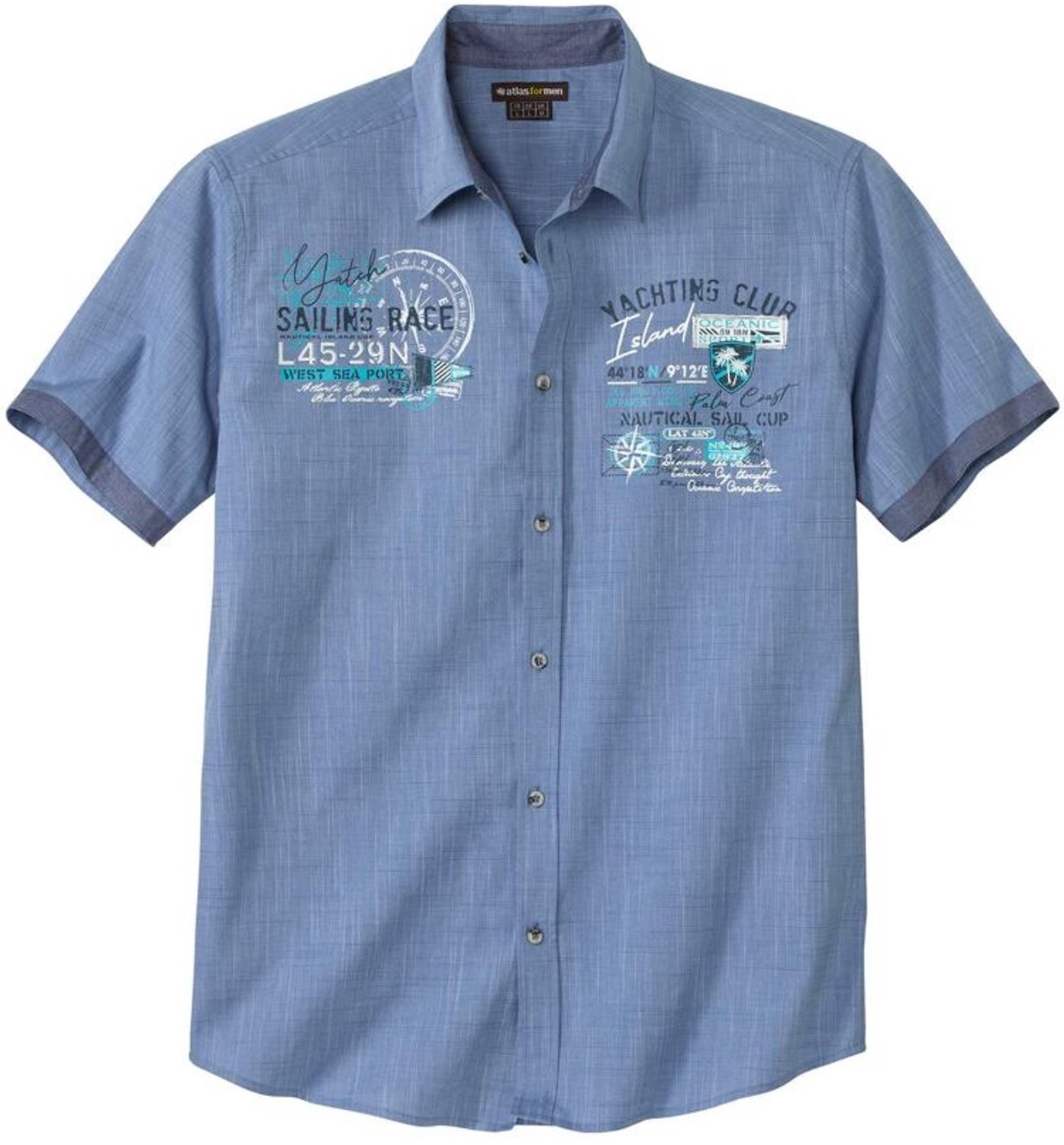 ATLAS FOR MEN - Blauw overhemd van gevlamd popeline - Heren - Verkrijgbaar in grote maten - 5XL