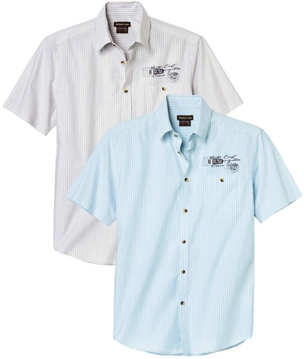 ATLAS FOR MEN - Set van 2 gestreepte overhemden - Heren - Verkrijgbaar in grote maten - 3XL