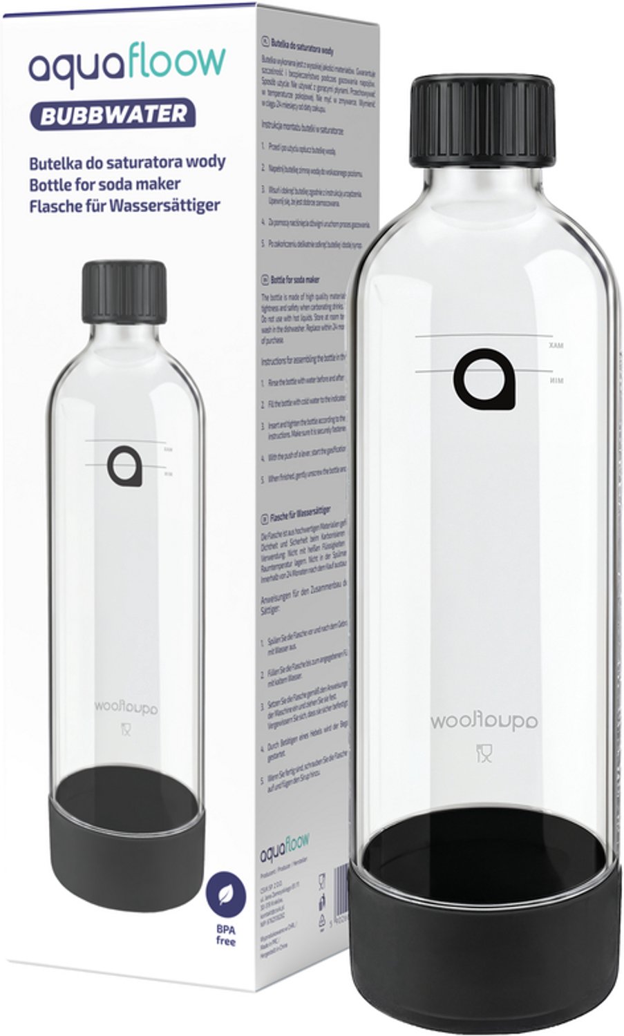AquaFloow Fles voor carboneermachines - flessen voor sodamaker 800 ml - compatibel met AquaFloow Bubbwater - zwart - 1 stuk