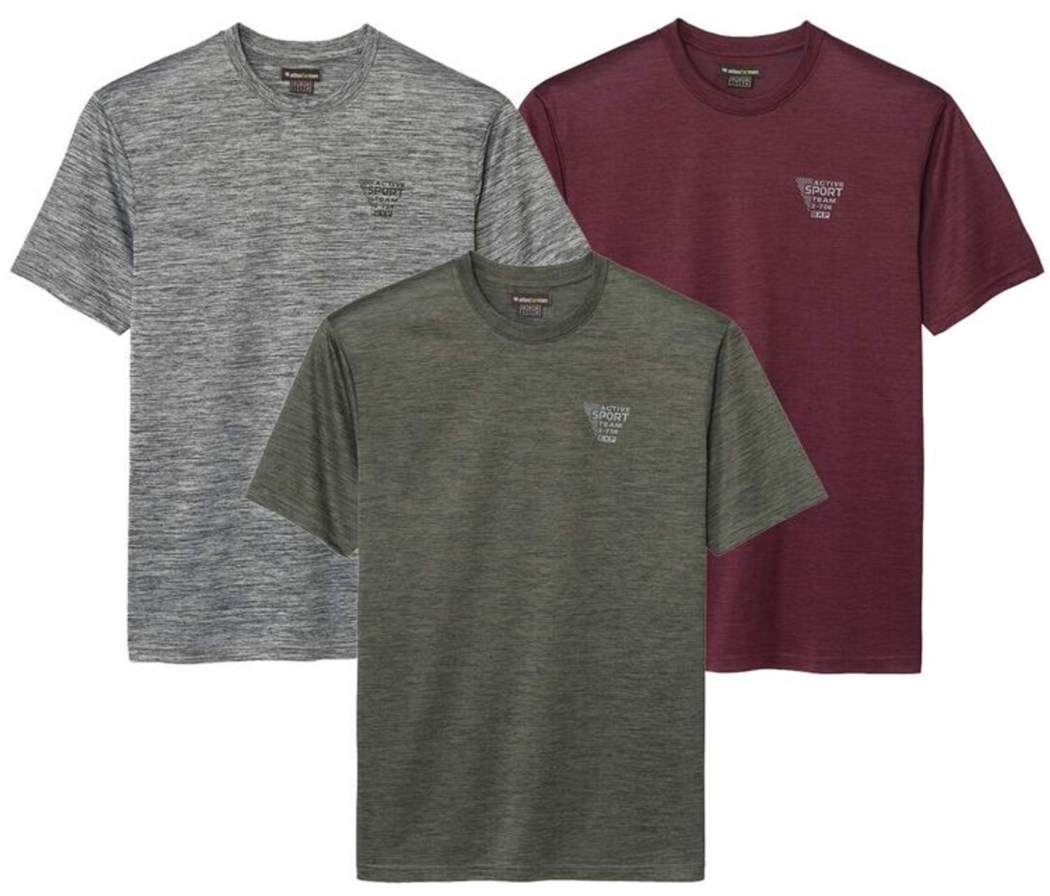 ATLAS FOR MEN - Set van 3 sportieve gemêleerde T-shirts - Heren - Verkrijgbaar in grote maten - XL