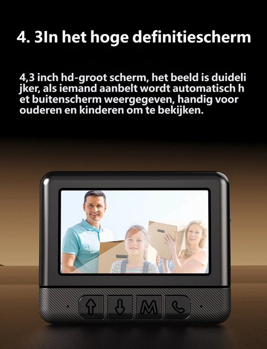 NAXSIR Slimme videodeurbel met 4,3‑inch binnenscherm, nachtzicht, 130° groothoek en tweerichtingsaudiocommunicatie — afbeelding 2