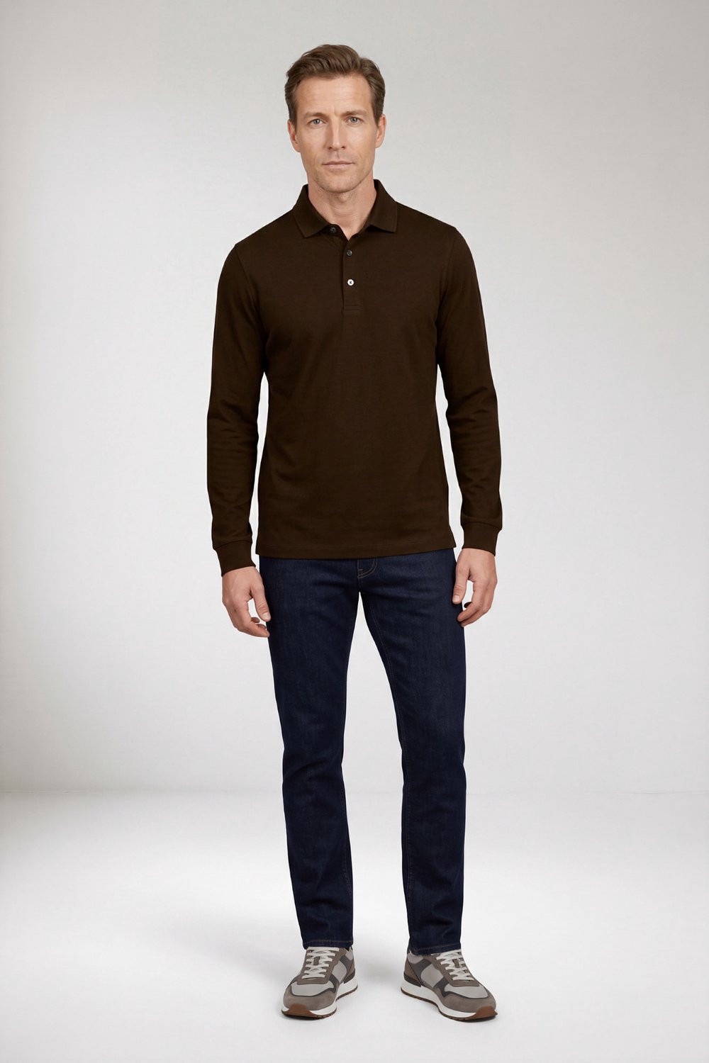 Baileys Polo Long Sleeve Placket Buttons Port Red / male