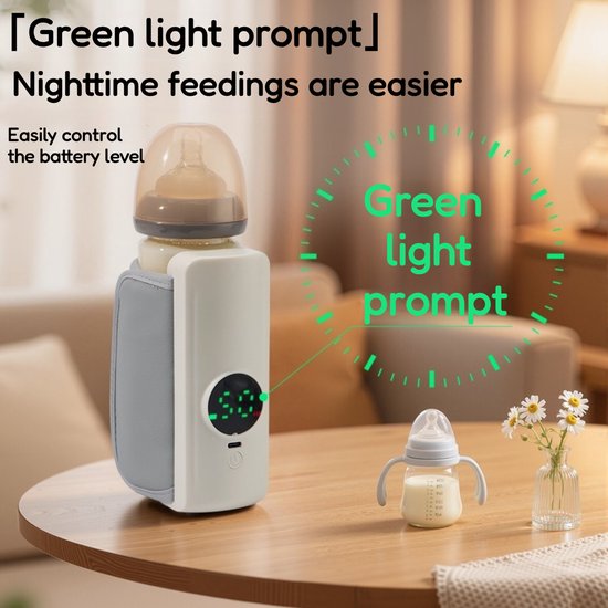 Draagbare Baby Flessenwarmer voor Onderweg - Intelligente Flesverwarmer - 6 Temperatuurniveaus - Draadloos - USB Oplaadbaar - Beige — afbeelding 3