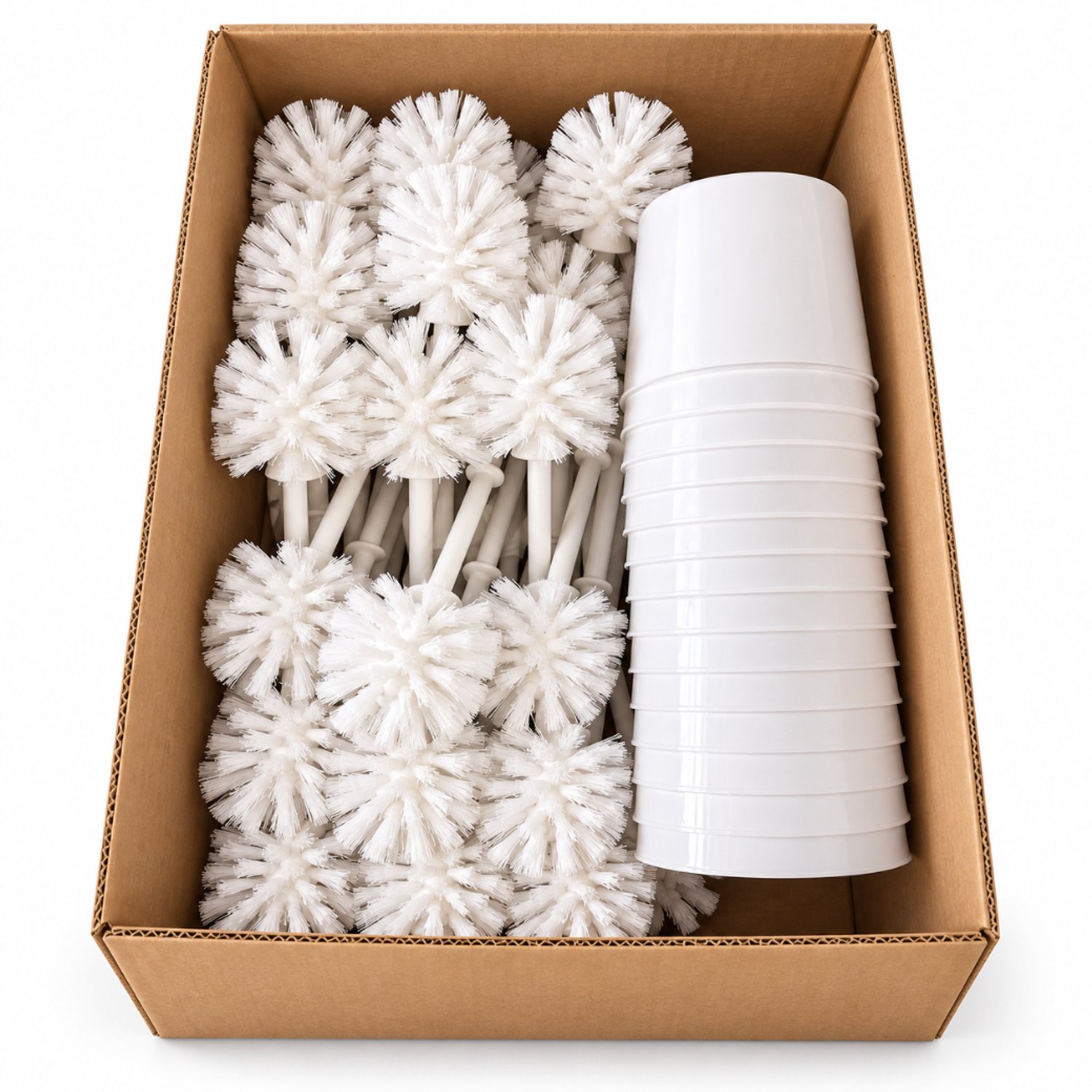 HL - Toiletborstel met Houder – Doos met 30 Stuks – Wit – Hoogte 38 cm – Kunststof WC Borstelset