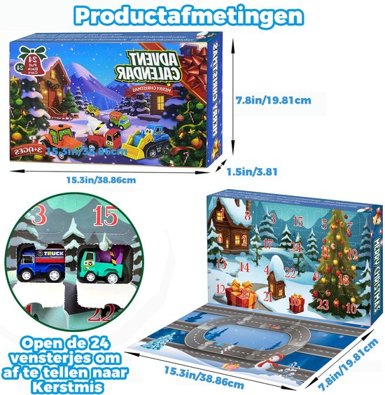 Adventskalender 2026 - Voor Kinderen Jongens - 24 Dagen Kerst Aftelkalender Met Uittrekbare Auto's En Voertuigen - Vakantiecadeaus Kerstadventskalenders Autoset Voor Kinderen Peuters Jongens — afbeelding 4