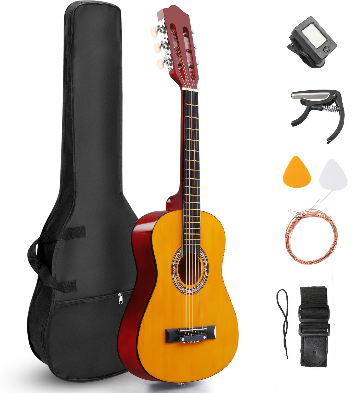 Akoestische gitaar 30 inch kind beginner massief hout AAA sparren palissander accessoires, Honinggeel