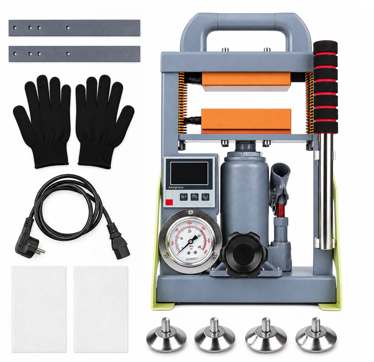 Notenpers - Rosin Pers - 5 Ton - 600 W Hydraulische Warmtepers - Met 2 vellen Teflon hittebestendige doek - Extractiemachine voor Colofonium, Gedroogde Bloemen, Bloemen, Plantextracten - Manuele Hydraulische Persmachine - Oliepers