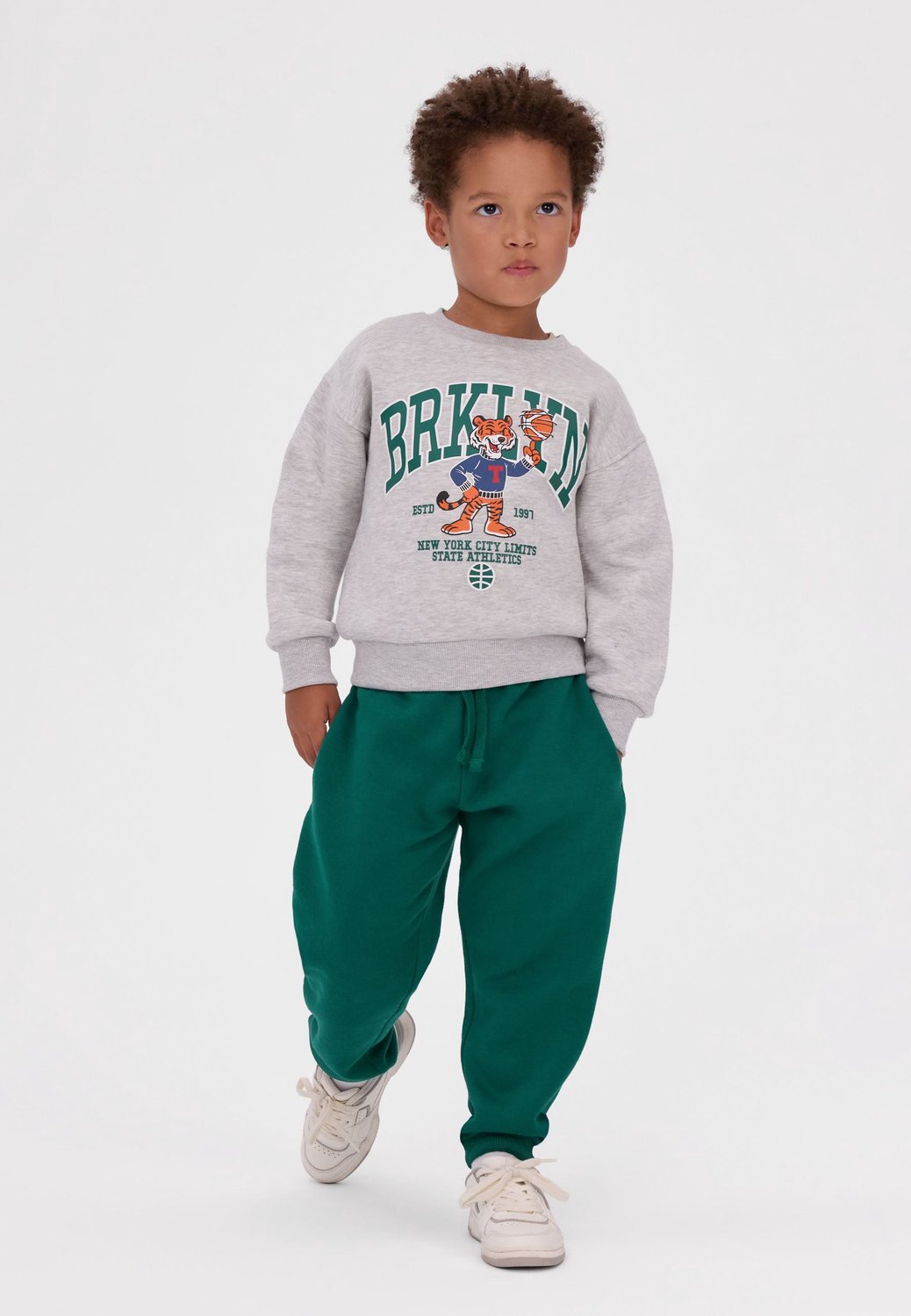 Minoti sweater jongens – set van 2 – tijgerprint – groen en lichtgrijs