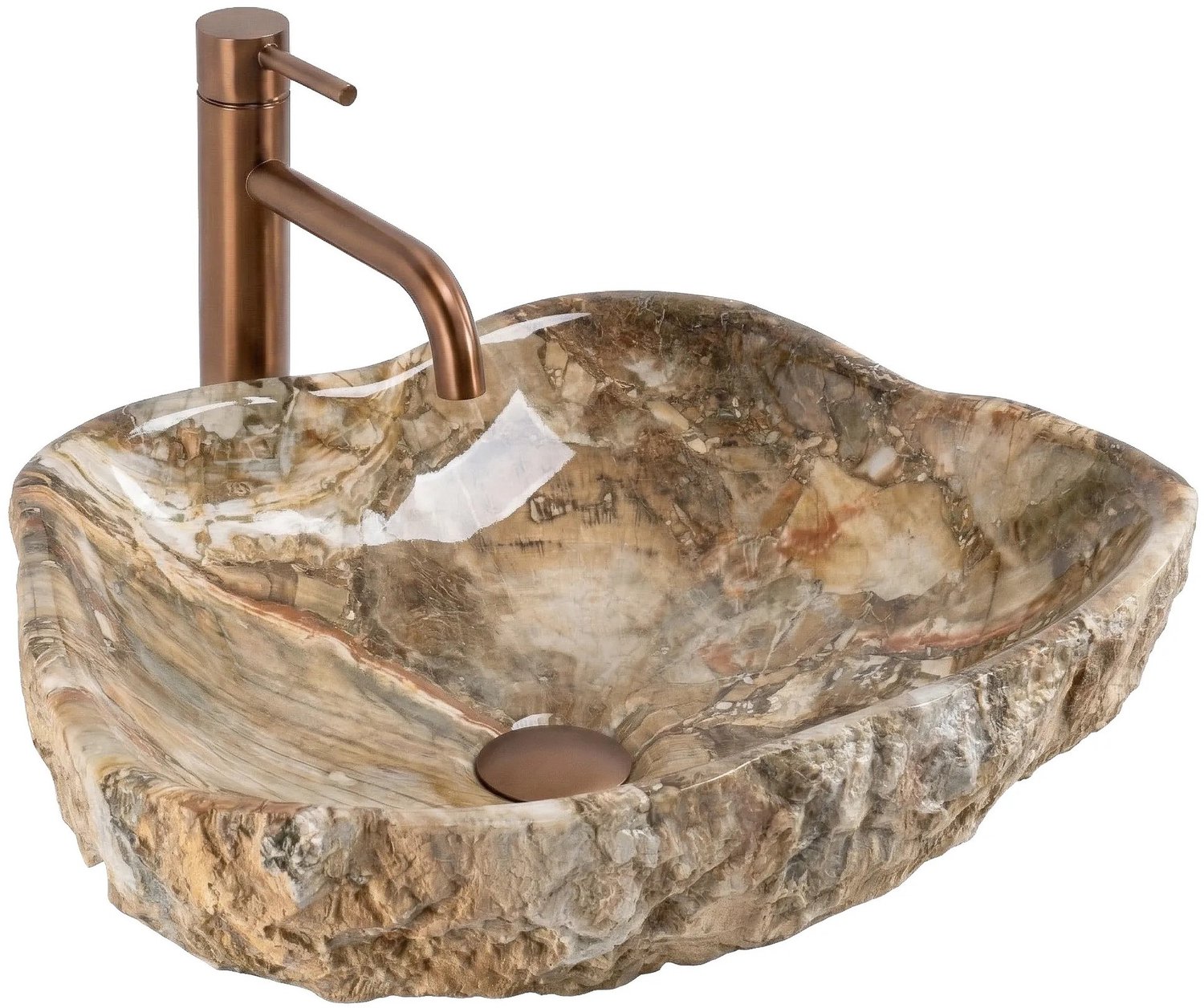 Rea - Wastafel Isla Canyon Bruin, Imitatiesteen, Asymmetrisch, Niet-Standaard - 49 x 37 x 14 cm