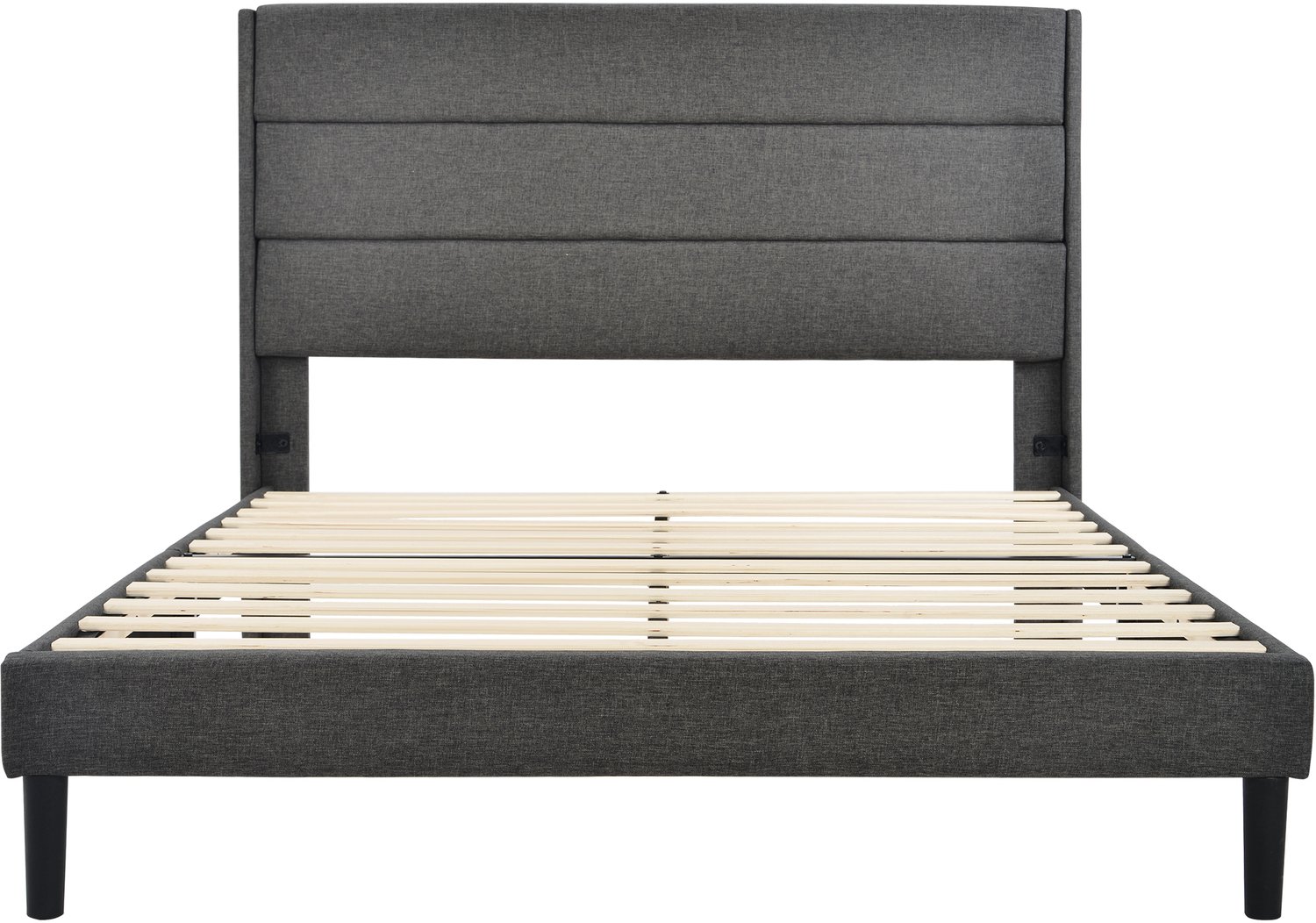 Gestoffeerd Bed 140x200 Met Matras - Tweepersoonsbed Met Lattenbodem En Hoofdbord - Donkergrijs Bed Met Linnen Bekleding
