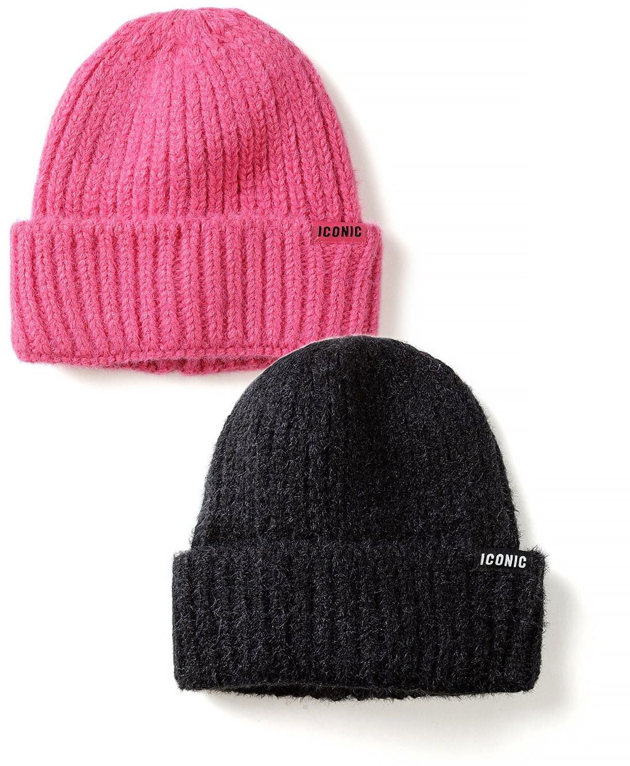 Minoti muts meisje – pluizig ribbreisel – 2-pack – felroze en zwart