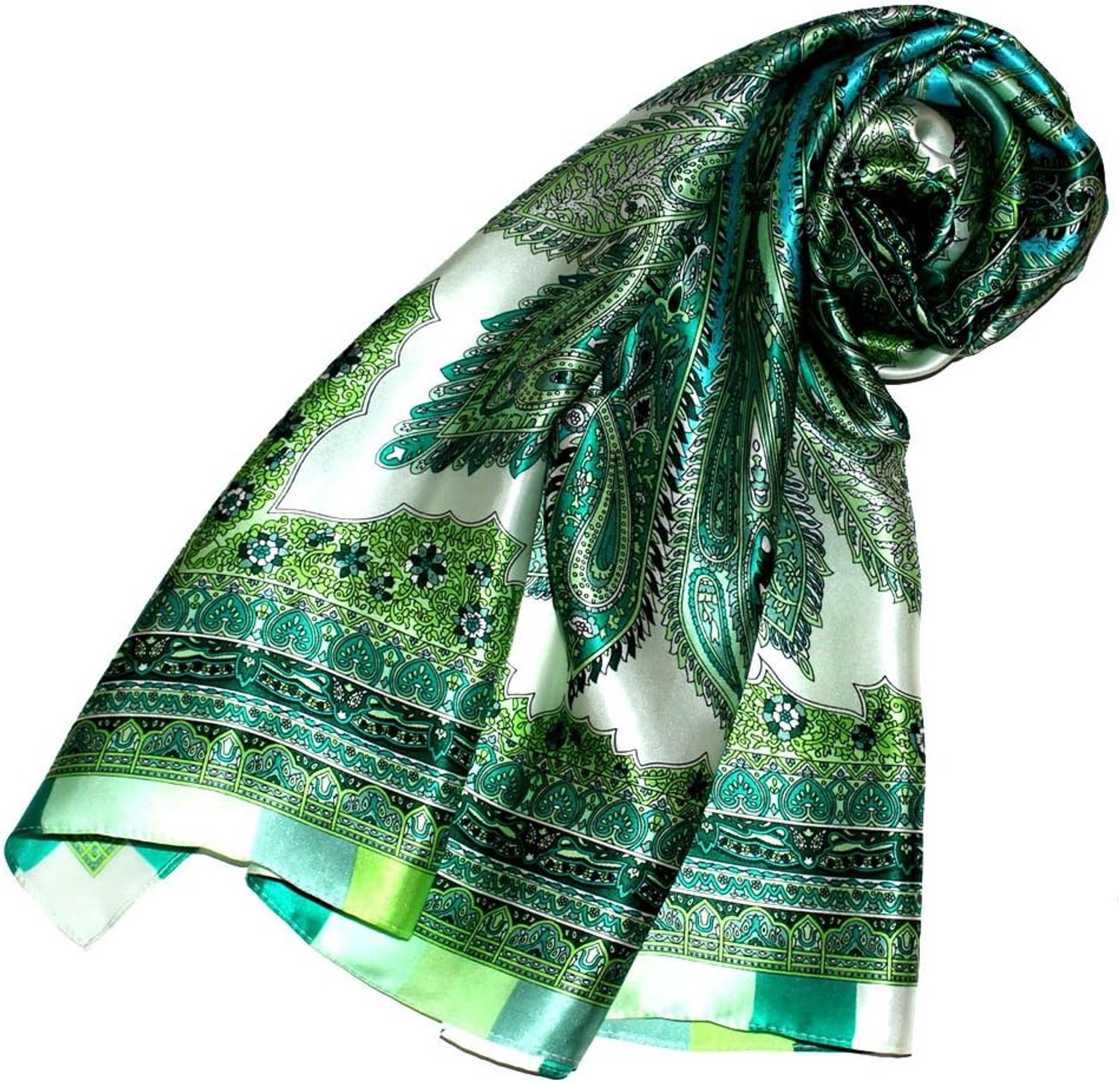 Zijden Dames Sjaal Paisley Groen Turquoise 100x100cm Merkloos