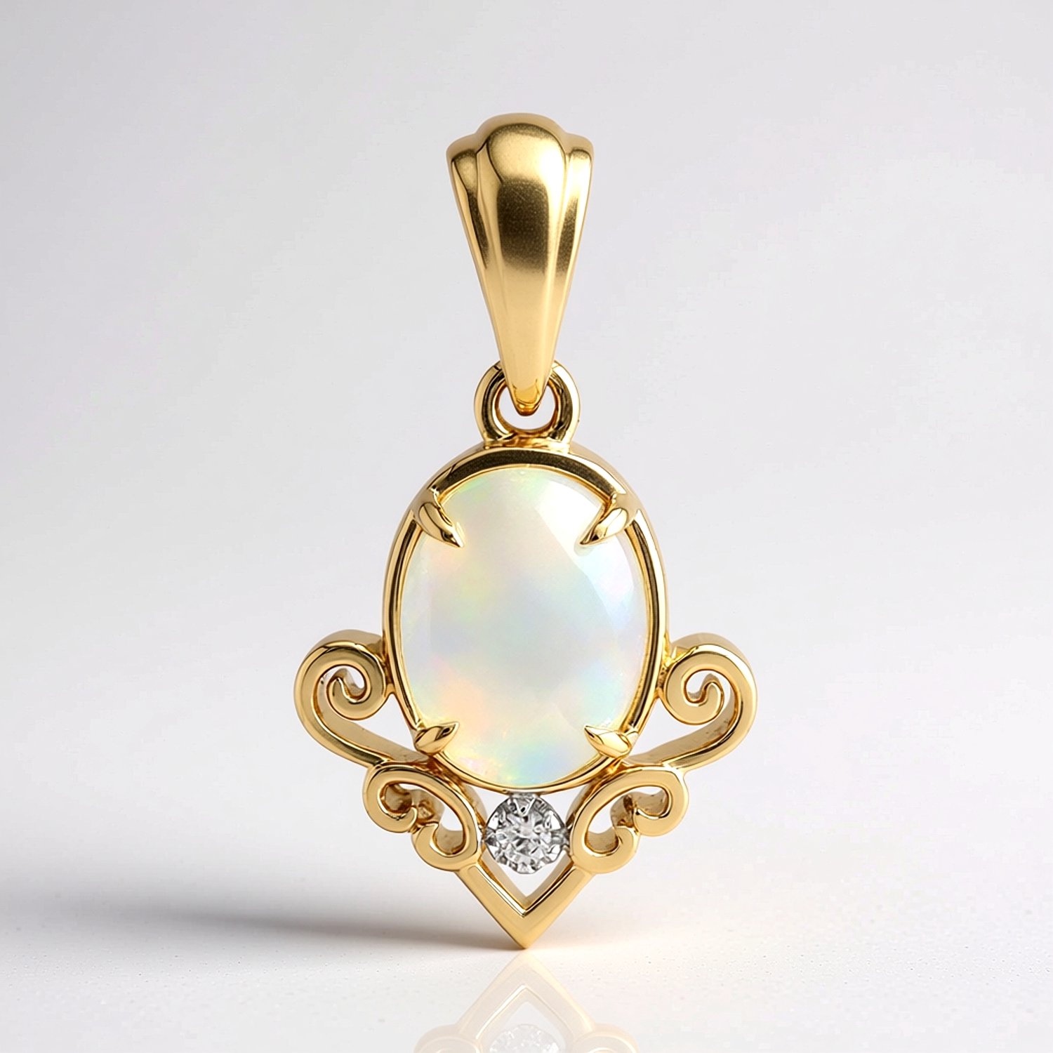 Cavill - 9 Karaat Geelgouden Hanger met 0,6 ct Ovale Mintabie Opaal en 0,019 ct Ronde Tanzanische Zirkoon - Elegante Dames Sieraad