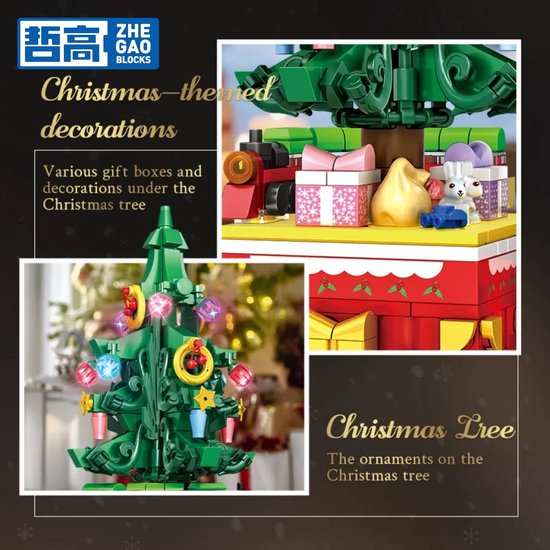 Zhe Gao 11149 Roteerbaar Kerstboom bouwset | Incl. mini kersttrein | Creator classic bouwpakket | Educatief speelgoed voor volwassenen & kinderen | Kerst bloemen decoratie geschenkset | Niet geschikt voor lego | Bouwdoos met 366 bouwstenen — cadeau in Spellen & Speelgoed - foto 3