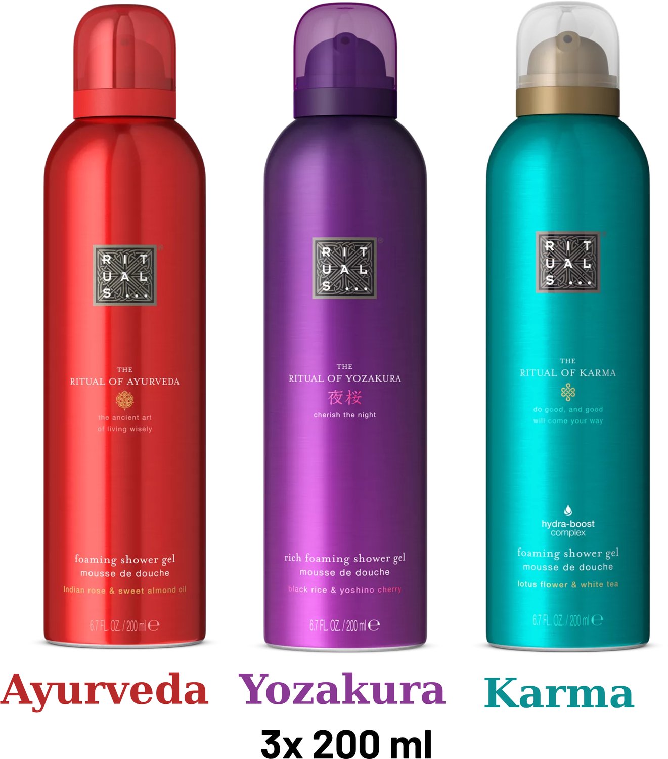 Rituals - Shower Gel Value Pack - Yozakura 200 ml + Ayurveda 200 ml + Karma 200 ml - Douchegel - Shower Foam
