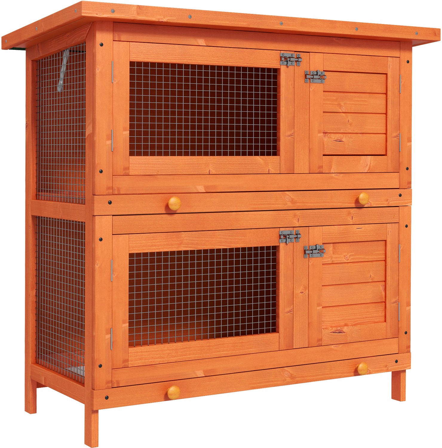 Pawona Kleintierverblijf met 2 verdiepingen - Van dennenhout - 90 x 45 x 90 cm - Geel/Groen