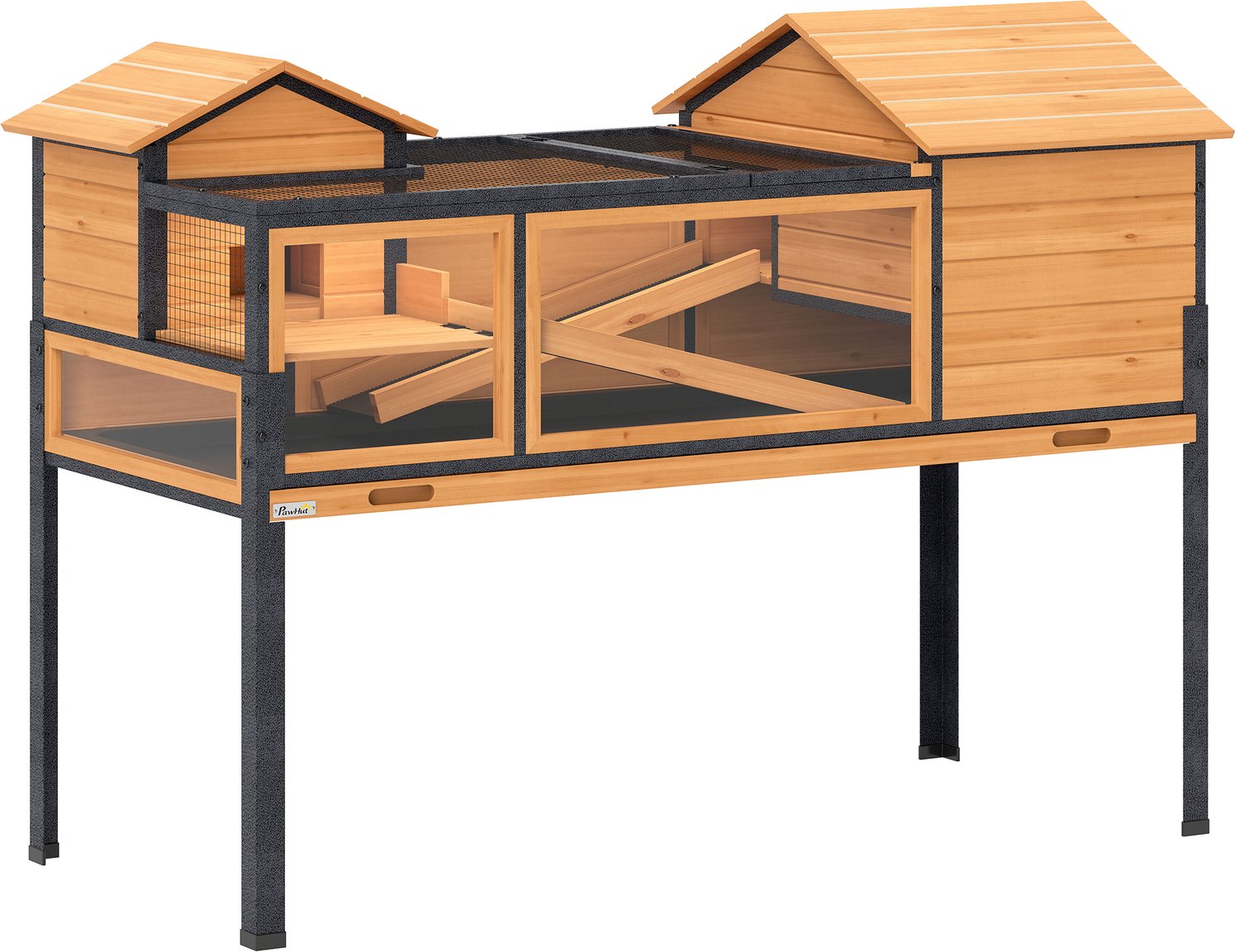 Pawona Schildkrötenhuis - Met 2 verdiepingen, rustplaatsen en uitneembare lade - 128 x 63 x 96 cm - Geel/Zwart