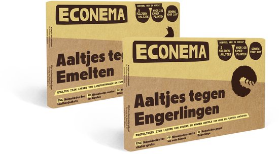 Twee Econema verpakkingen: Aaltjes tegen Emelten en Aaltjes tegen Engerlingen.