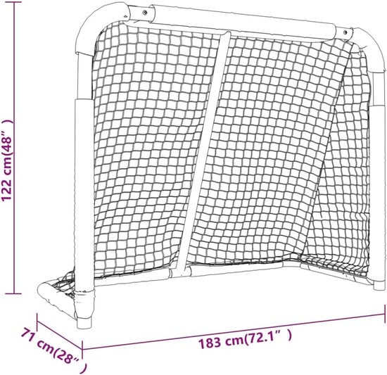Hockeydoel voor training, 183 x 71 x 122 cm, stabiel stalen frame en scheurbestendig polyester net voor veldhockey, streethockey — afbeelding 3